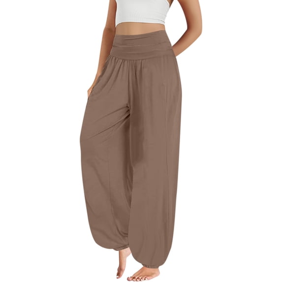 LEKODE Women's High Waist Harem Yoga Pants Loose-Fit Casual Joggers Soft Flowy Tapered Trousers with Cuffed Ankles for Workout Loungewear Camouflage L