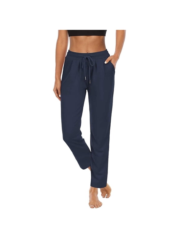 Women's Jogger Pants Lightweight Tapered Leg Elastic Drawstring High Waist Athletic Workout Lounge Pants with Pockets Navy L