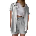thumbnail image 1 of LEKODE Women's Linen 2 Piece Outfits Summer Short Sleeve Shirts Dressy Casual Sets Suits Gray M, 1 of 5
