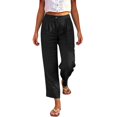 thumbnail image 1 of LEKODE Women's Linen Ankle Pants Pleated Front Wide Leg Straight Cropped Trouser Black L, 1 of 5