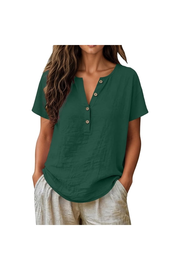 Women's Linen Tops Peasant Blouses Cute Shirts Casual Cottagecore Summer T Shirt Loose Dressy Casual Blouses Lace Top Plus Size Tops Blouses for Women Trendy B Green Xxl