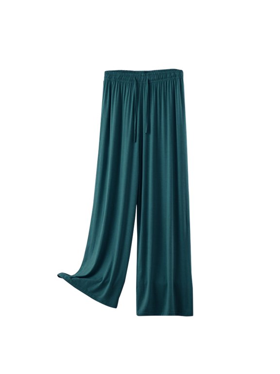 Women's Modal Soft Extra Wide Leg Pants with Pockets Drawstring High Waist Pull‑On Casual Pants Blackish Green XL