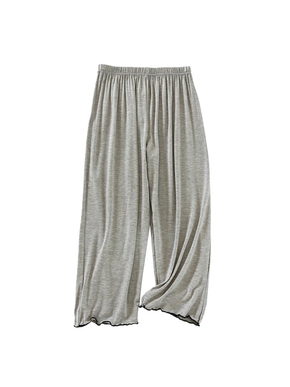 Women's Modal Soft Pajamas Pants ‑ Comfy Elastic Waist Loose Wide Leg Pjs Bottom Lounge Sleepwear Gray L