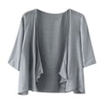 thumbnail image 1 of LEKODE Women's Open Front Draped Cardigan, 3/4 Sleeve plain Casual Cropped Lightweight Top fall outfit Gray 4XL, 1 of 4