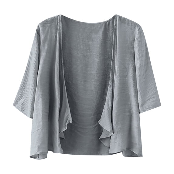 LEKODE Women's Open Front Draped Cardigan, 3/4 Sleeve plain Casual Cropped Lightweight Top fall outfit Gray 4XL