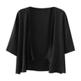 thumbnail image 1 of LEKODE Women's Open Front Draped Cardigan, 3/4 Sleeve plain Casual Cropped Lightweight Top womens clothes Black S, 1 of 4