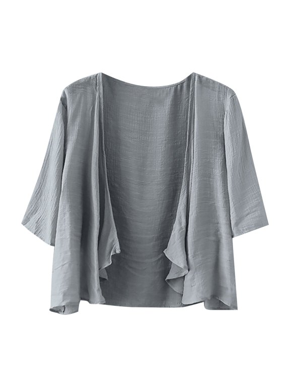 Women's Open Front Draped Cardigan, 3/4 Sleeve plain Casual Cropped Lightweight Top womens travel outfit Gray 2XL