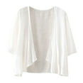 thumbnail image 1 of LEKODE Women's Open Front Draped Cardigan, 3/4 Sleeve plain Casual Cropped Lightweight Top work outfits for women office White 2XL, 1 of 4