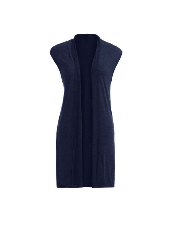 Women's Open Front Long Knit Vest, Sleeveless plain Casual Mid Length Layering Cardigan teacher clothes Blue 2 S