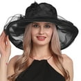 thumbnail image 1 of LEKODE Women's Organza Church Fascinator Bridal Tea Party Wedding Hat Black One Size, 1 of 6