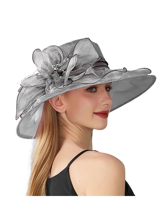 Women's Organza Cloche Bowler Hat Derby Fascinator for Tea Party Bridal Wedding Hat Gray One Size