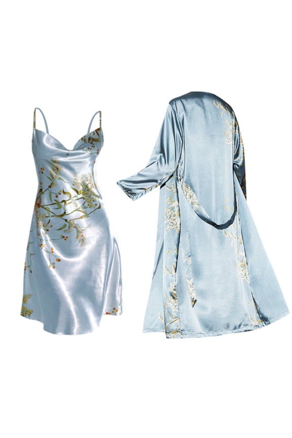 Women's Pajama Sets Pj Set Robe for Women Solid Color Dress Night Sets for Women Slip Dress for Women Nightgown with Robe Bata Soft Satin Nightwear Summer Dress Satin Robe Green M