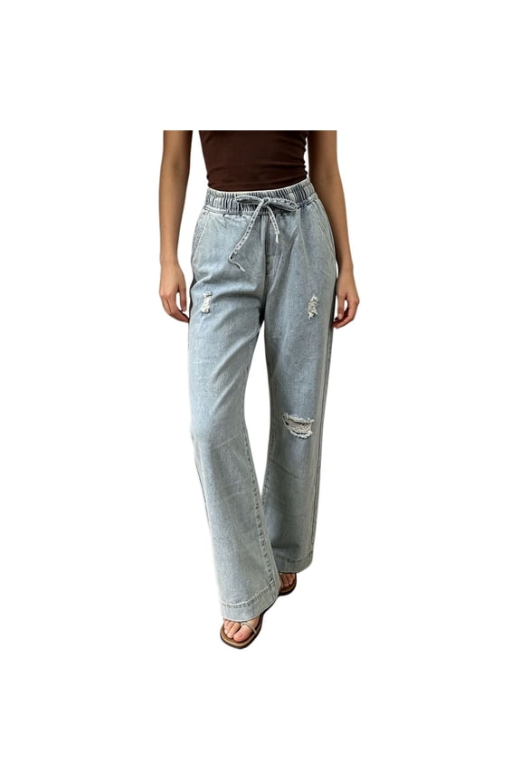 Women's Pants Palazzo Pants for Women Beach Pants for Women Work Pants Boho Pants Straight Leg Jeans Boyfriend Jeans for Women Mom Jeans Y2k Baggy Jeans Comfy Pants Women Light Blue L