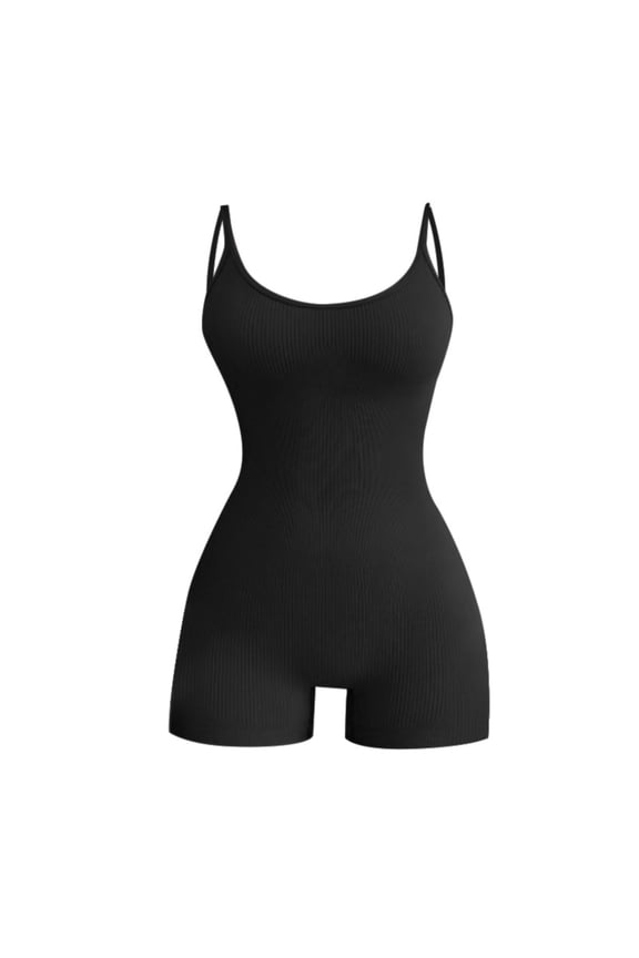 Women's Romper Workout Romper Casual Romper Unitard Stretch Short Romper Ribbed Unitard Stretch Athletic Romper Beach Rompers Comfy Rompers Travel Outfits for Women Black L