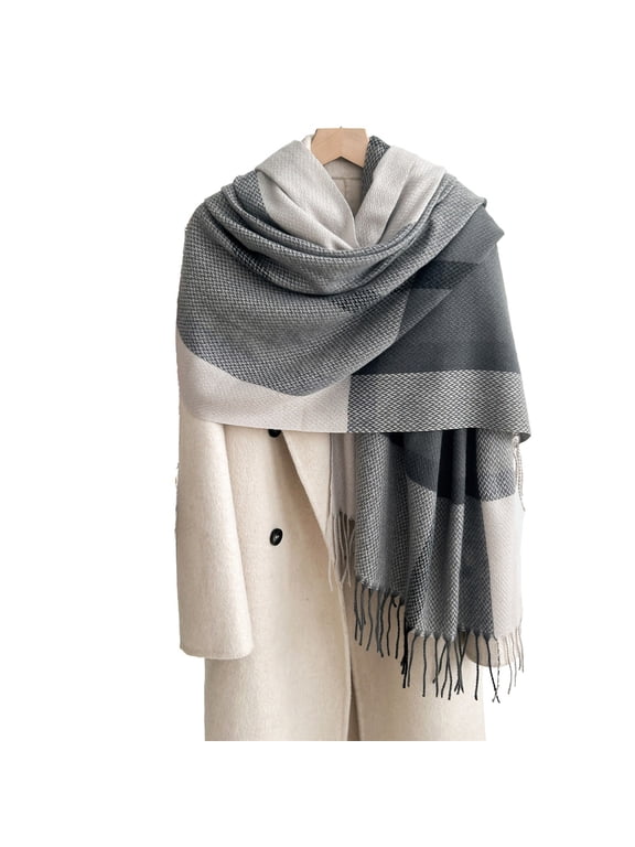 Women's Scarves & Wraps Winter Scarf Knit Plaid Scarf Vintage Soft Scarf Big Grid Winter Warm Lattice Scarves Desert Scarf Soft Classic Scarves Travel Scarf Fringe Scarf Gray One Size