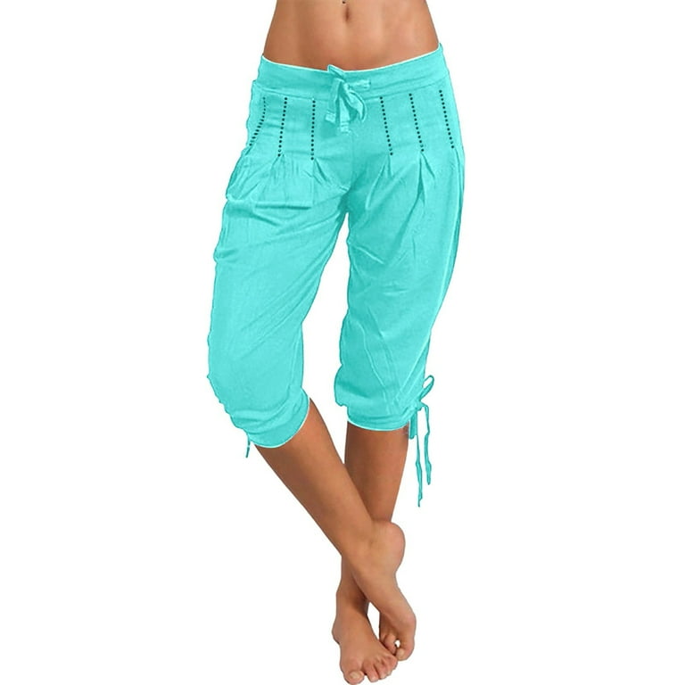 LEKODE Women s Solid Color Lightweight Loose Fit Sweatpants Capri Pants Drawstring Waist Sportswear Cropped Jogger Pants Walmart