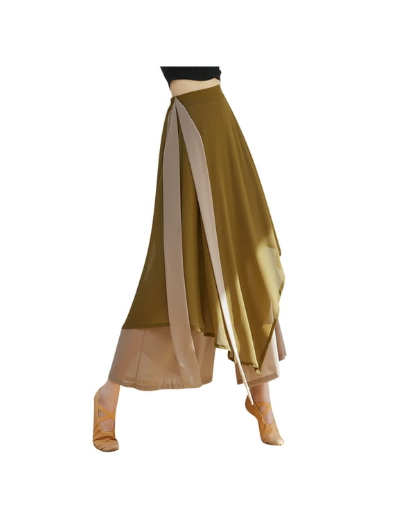 Women's Wide Leg Chiffon Dress Palazzo Pants Casual Split Hem Summer Trousers Party Club Pant Army Green S