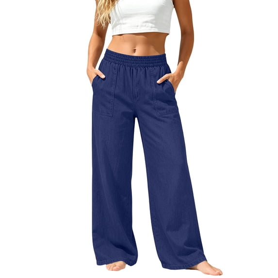 LEKODE Women's Wide Leg Jeans Going Out Pants Plus Size Jeans Long Jeans Work Pants Trendy Pants Soft Jeans Stretchy Jeans for Women Boho Pants Denim Jeans for Women Navy XL