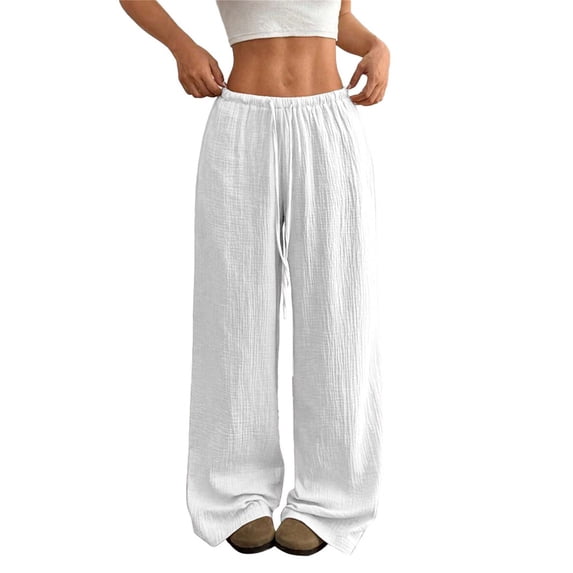 LEKODE Women’s Wide Leg Palazzo Pants Casual Loose Lounge Pants Beach Trousers White L