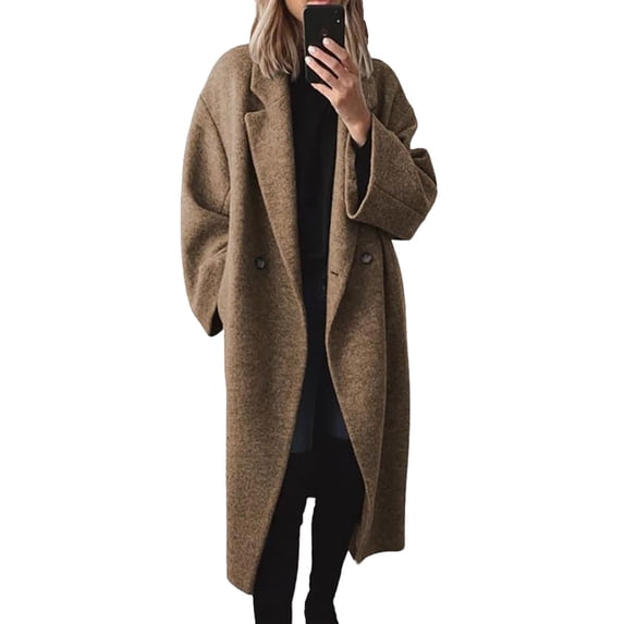 LEKODE Women's Winter Wool Blend Coat Double Breasted Casual Notch Lapel Long Trench Overcoat Peacoat Brown M