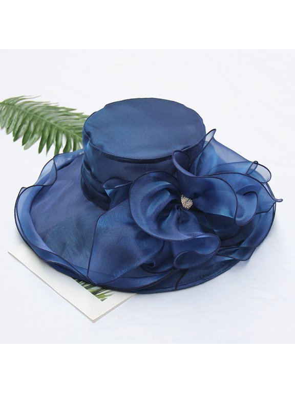 Women's organza hat Wide Brim Sun Hat Chic and Stylish easter hats chapeau pour femme kentucky derby hats for women Hat for Women fancy hats Outdoor Hat Packable Wide Brim Hats Navy A
