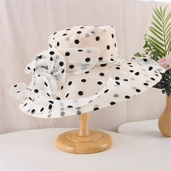 LEKODE Women's organza hat Wide Brim Sun Hat fancy Hat for women Packable Wide Brim Hat church Hat summer Hat for women Summer Sun hat Organza Derby Hat for Women Bowler Hat Sun Hat Beige One Size