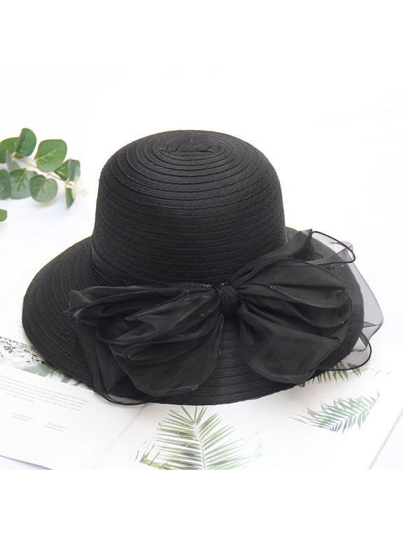 Women's organza hat fascinators hats Tea Party Wedding Hat womens dress hats Bowler Hat Wide Brim Sun Hat Organza Derby Hats for Women fancy hats spring hats for women Black One Size