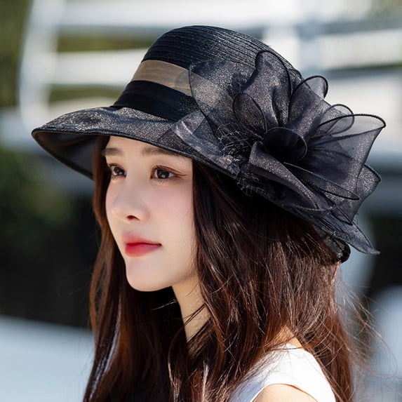 LEKODE Women's organza hat fascinators hats church hats womens dress hats easter hats for women Outdoor Hat elegant hats for women Summer Sun hat Chic and Stylish chapeau pour femme Black One Size
