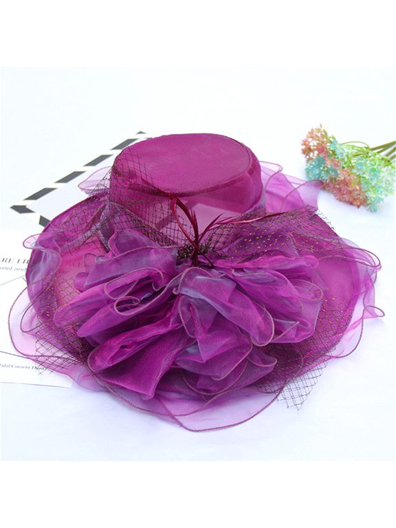 Women's organza hat women Hat for church elegant Hat for women Bowler Hat Sun hat easter Hat Wide Brim Sun Hat vintage Hat church Hat Sun Hat for Ladies Chic and Stylish Hot Pink One Size
