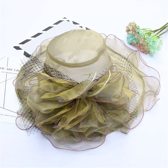 LEKODE Women's organza hat women Hat for church vintage Hat Sun Hat for Ladies easter Hat summer Hat for women church Hat Bowler Hat Organza Derby Hat for Women fancy Hat for women Khaki One Size