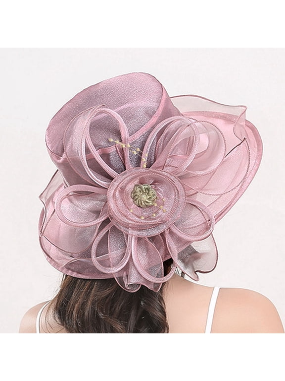 Women's organza hat women dress Hat Packable Wide Brim Hat kentucky derby Hat for women chapeau pour femme Tea Party Wedding Hat elegant Hat for women Watermelon Red One Size