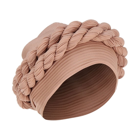 LEKODE Womens Braid Decor Turban Head Wrap Cap, Stretch Ribbed Chemo Beanie Hat, Elastic Twist Braid Head Cover For Hair‑loss Prayer Daily Use Khaki One Size