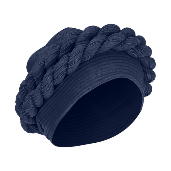 LEKODE Womens Braid Decor Turban Head Wrap Cap, Stretch Ribbed Chemo Beanie Hat, Elastic Twist Braid Head Cover For Hair‑loss Prayer Daily Use Navy One Size