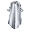 thumbnail image 1 of LEKODE Womens Button Down Shirt Dresses Striped Cotton Shirts Collared Long Sleeve High Low Blouse Tops Blue L, 1 of 3