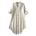 thumbnail image 1 of LEKODE Womens Button Down Shirts Linen Cotton Long Sleeve Blouse Tunic Tops Cover Up Shirt Loose Beach Bikini Dress Yellow M, 1 of 3