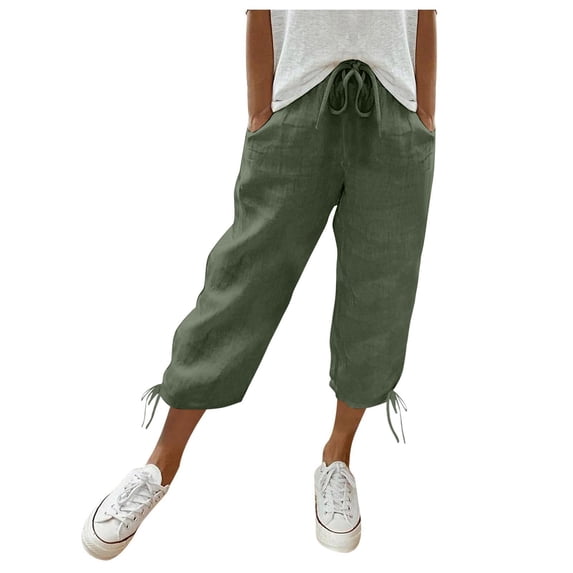 LEKODE Womens Capri Pants Summer Pants for Women Comfy Pants Women Active Wear Business Casual Pants for Women Exercise Pants for Women Plus Size Pants Blackish Green 2XL