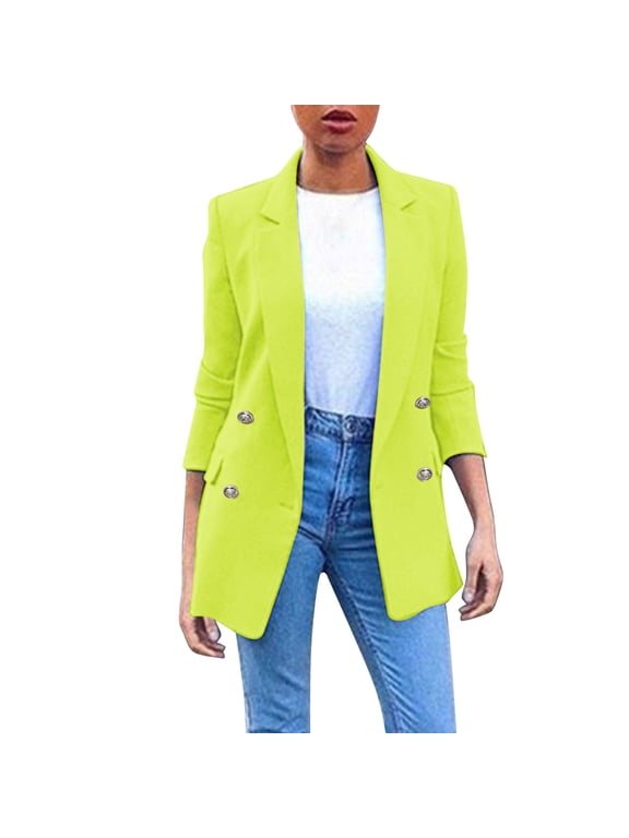 Womens Casual Blazers Open Front Long Sleeve Lapel Collar Button Down Blazer with Pockets Dressy Casual Lightweight Suit Fully Lined Slim Fit Work Office Jacket Blazers for Women Yellow S