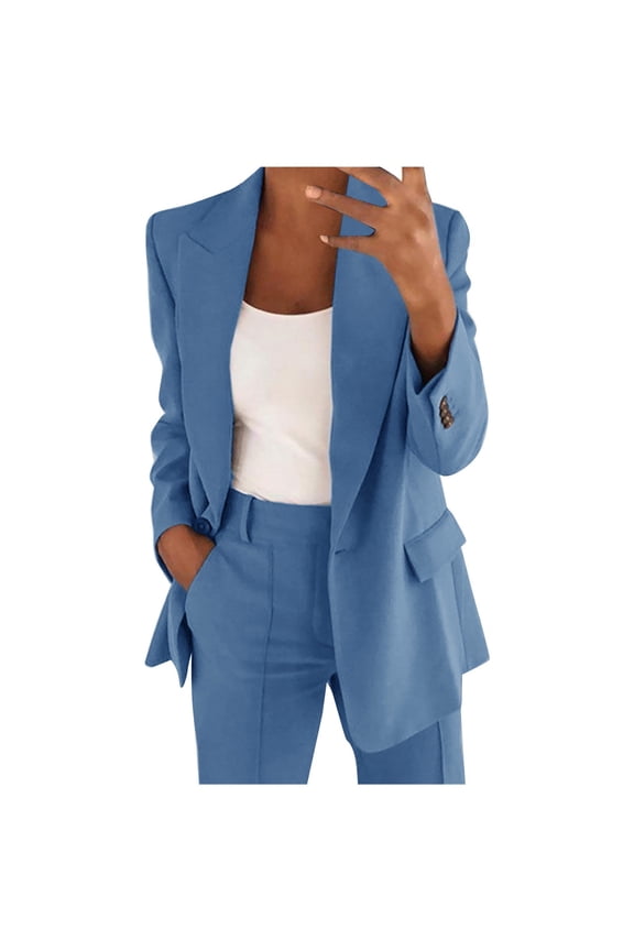 Womens Casual Blazers Open Front Long Sleeve Lapel Collar Fitted Blazers with Pockets Stretch Slim Fit Dressy Casual Lightweight Slim Fit Jackets Work Office Suit Jackets Blazer Blue L