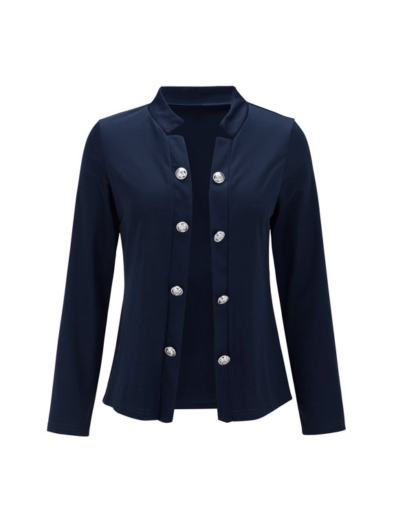 Womens Double Breasted Style Blazer Ladies Long Sleeve Solid Wrinkle Resistant Light Coat Office Work Jacket Navy S