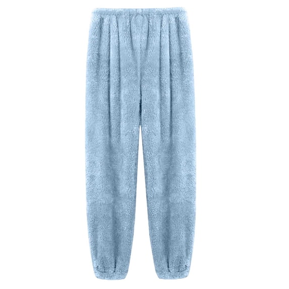 LEKODE Womens Fashion Fuzzy Pajama Pants Casual Winter Drawstring Fleece Pajama Bottoms with Pockets Blue L