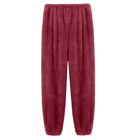 LEKODE Womens Fashion Fuzzy Pajama Pants Casual Winter Drawstring Fleece Pajama Bottoms with Pockets Red M