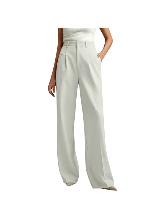 Womens High Waist Dress Pants Business Casual Work Office Pants Wide Leg Stretchy Lounge Trousers Loose Clothes White S