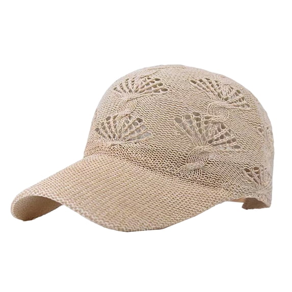 LEKODE Womens Hollow Crochet Lace Baseball Sun Cap, Lightweight Breathable Woven Curved Brim Hat, Adjustable UV Protection Cap for Beach Vacation Travel Daily Use Beige M