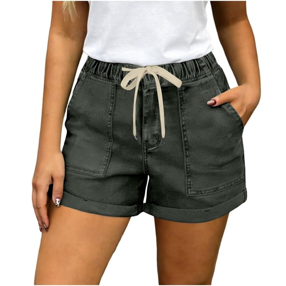 LEKODE Womens Jean Shorts High Waisted Tummy Control Shorts Plus Size Jean Shorts Boho Pants for Women Comfy Shorts for Women Shorts for Women Trendy Baggy Shorts Women Dark Gray XL