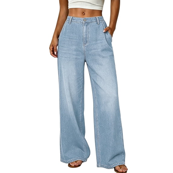 LEKODE Womens Jeans Baggy Pants Women Work Pants Work Pants Women Jeans for Women Trendy Straight Leg Jeans Palazzo Pants for Women Dress Pants Women's Straight Leg Jeans Light Blue L