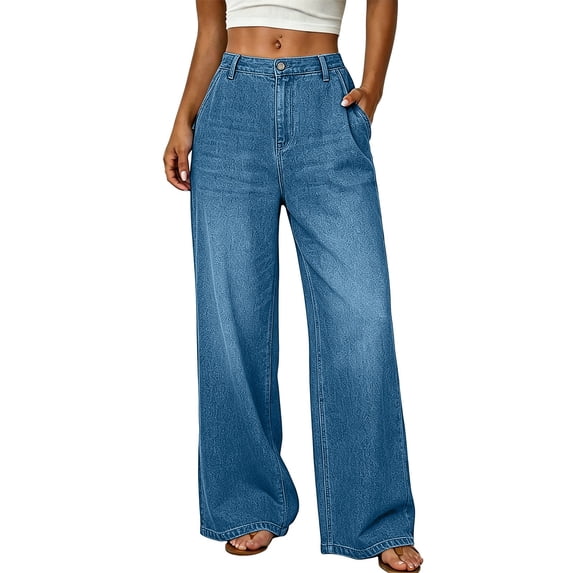 LEKODE Womens Jeans Jeans for Women Trendy Comfy Pants Women Work Pants Women Dress Pants Women Palazzo Pants for Women Pull on Pants Mom Jeans Casual Pants for Women Navy L
