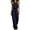 thumbnail image 1 of LEKODE Womens Jumpsuits Linen Cotton Jumpsuits Backless Jumpsuit Wide Leg Summer Pants for Women Sleeveless Jumpsuits Womens Vacation Outfits Navy XL, 1 of 8
