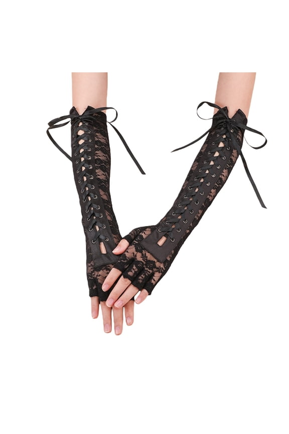 Womens Lace Gloves Tea Party Gloves Lace Fingerless Gloves Bridal Gloves Opera Gloves for Women Arm Warmers Y2k Gothic Clothes for Women Vintage Gloves Fashion Gloves Black One Size