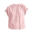 thumbnail image 1 of LEKODE Womens Linen Tops Cotton Gauze Tops Plain Workout Tops Peasant Blouses Loose Fit Tunic Short Sleeve Shirts Solid Summer Tops Bohemian Tops for Women Pink Xl, 1 of 7
