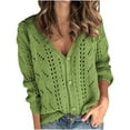thumbnail image 1 of LEKODE Womens Scalloped Trim V Neck Full Button All Over Leaf Hollow Crochet Knit Layering Cardigan Long Sleeve Thin Breathable Fabric Daily Dress Outer Top Green L, 1 of 5